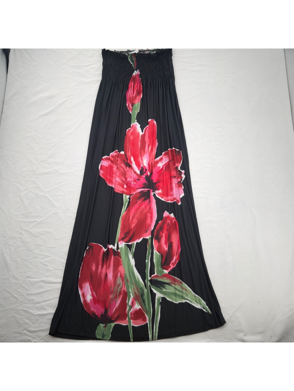 Vintage BONGO Floral Strapless Smocked Tube Maxi Dress Size XL